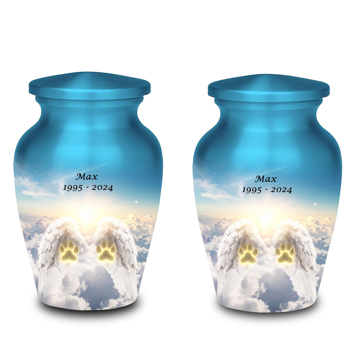 angel wings paw prints cremation urn for pet ashes, handmade aluminum memorial urn – photo 9