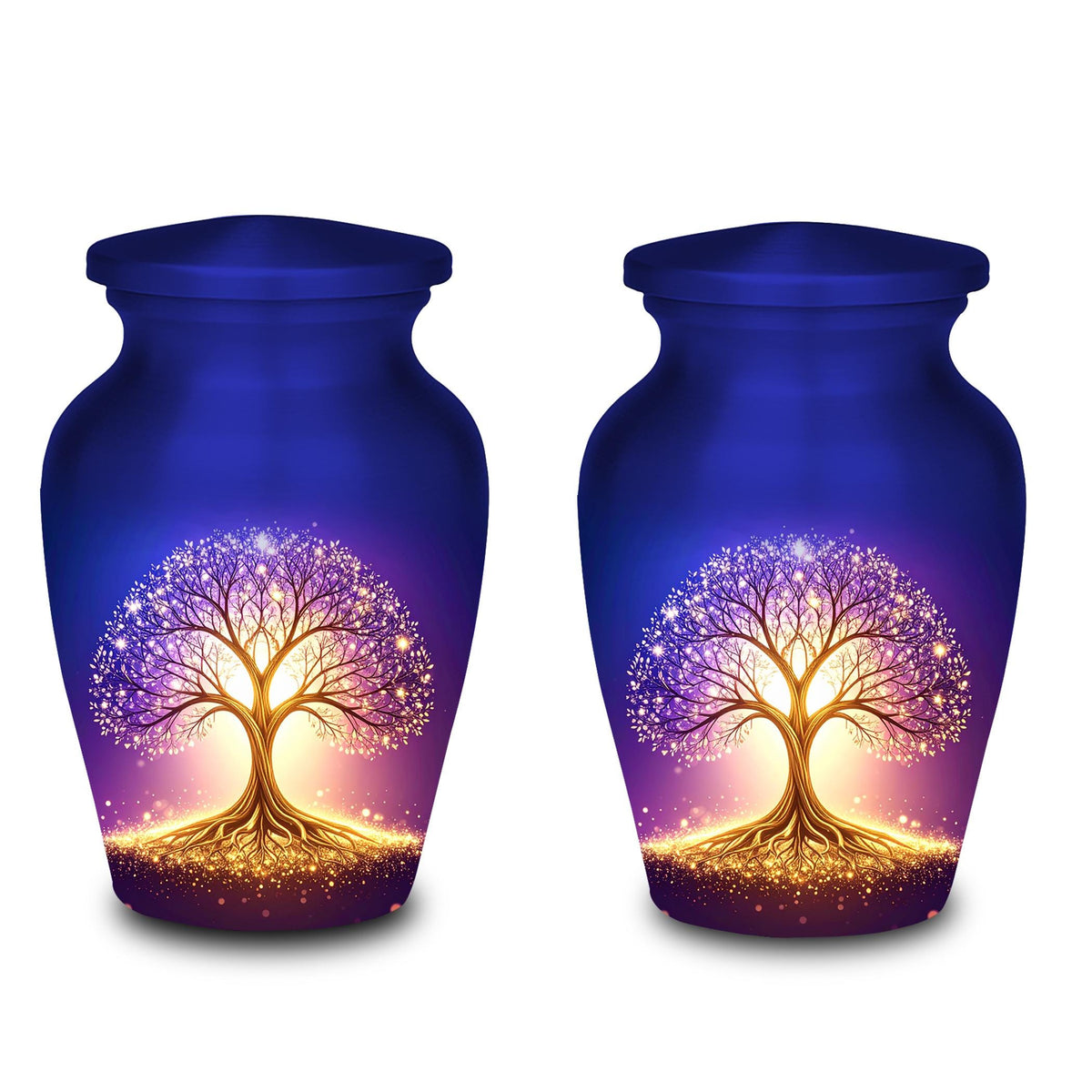 glowing golden tree of life cremation urn for human ashes, handmade aluminum memorial urn – photo 9