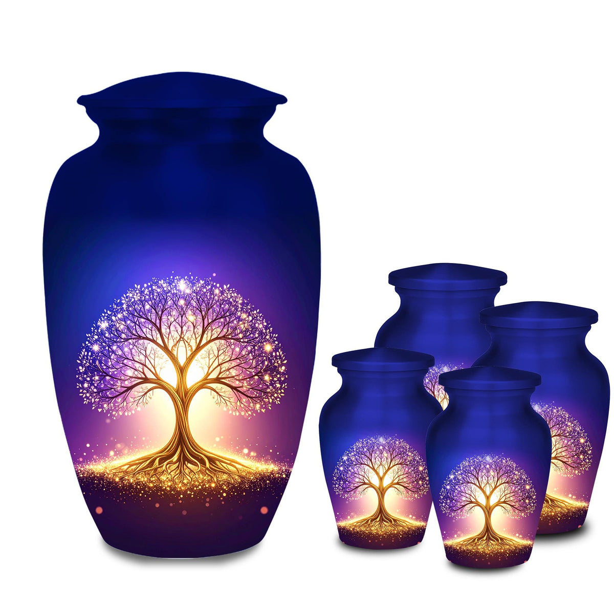 glowing golden tree of life cremation urn for human ashes, handmade aluminum memorial urn – photo 10
