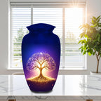 glowing golden tree of life cremation urn for human ashes, handmade aluminum memorial urn – photo 4