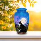 black cat lavender moon cremation urn for pet ashes, handmade aluminum memorial urn – photo 5