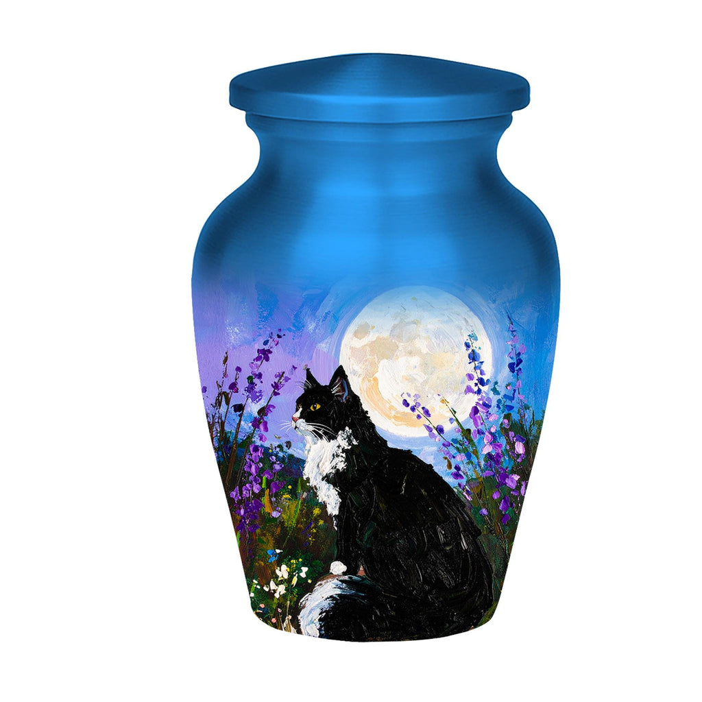 black cat lavender moon cremation urn for pet ashes, handmade aluminum memorial urn – photo 8