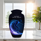 blue neon skateboard cremation urn for human ashes, handmade aluminum memorial urn – photo 1