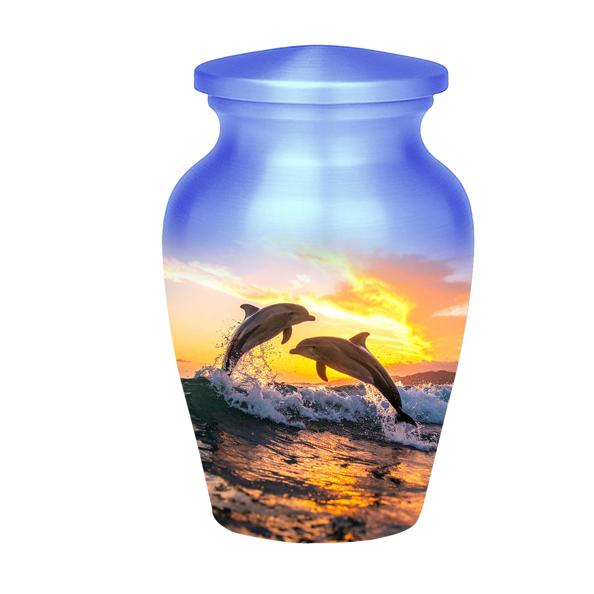 dolphin ocean sunset cremation urn for human ashes, handmade aluminum memorial urn – photo 6
