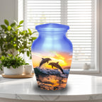 dolphin ocean sunset cremation urn for human ashes, handmade aluminum memorial urn – photo 8