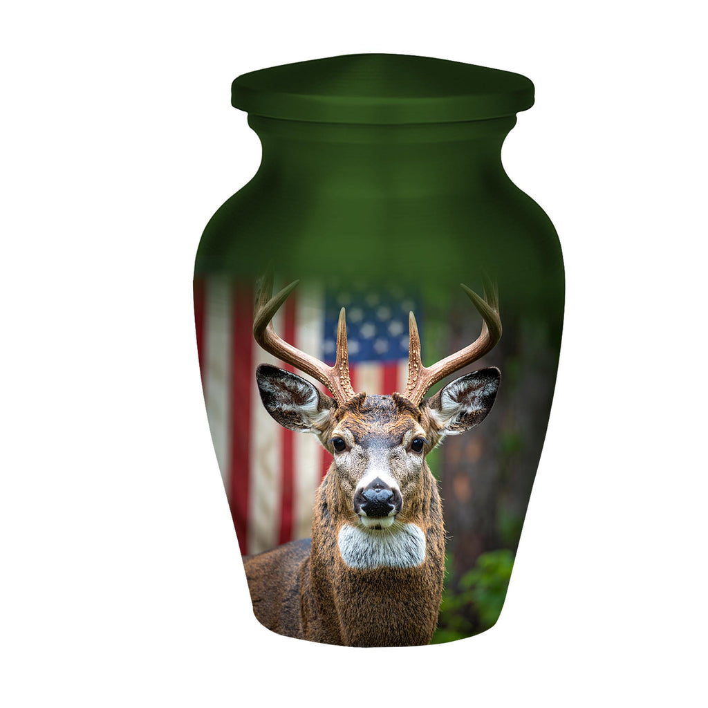 deer hunter american flag cremation urn for human ashes, handmade aluminum memorial urn – photo 6