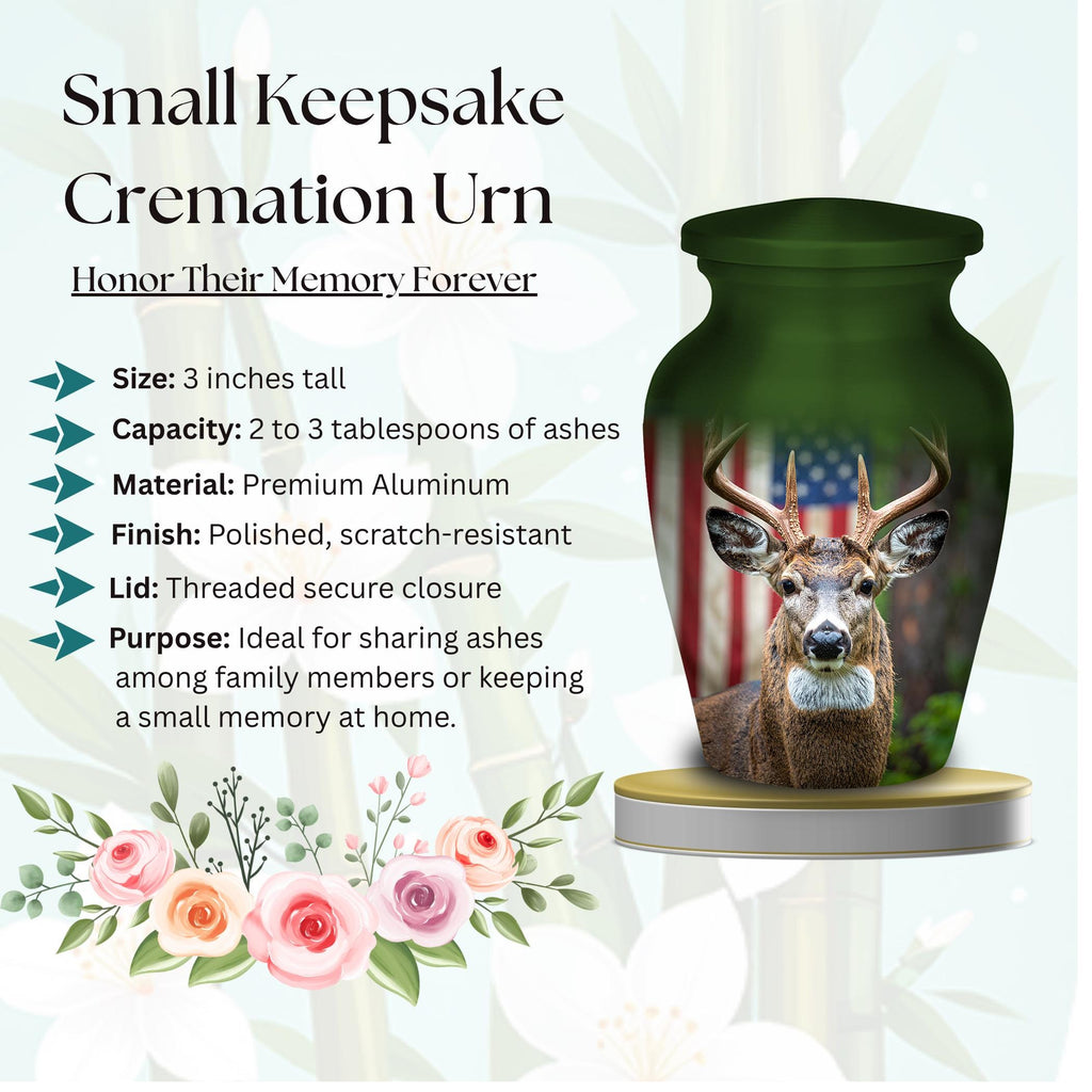 deer hunter american flag cremation urn for human ashes, handmade aluminum memorial urn – photo 7