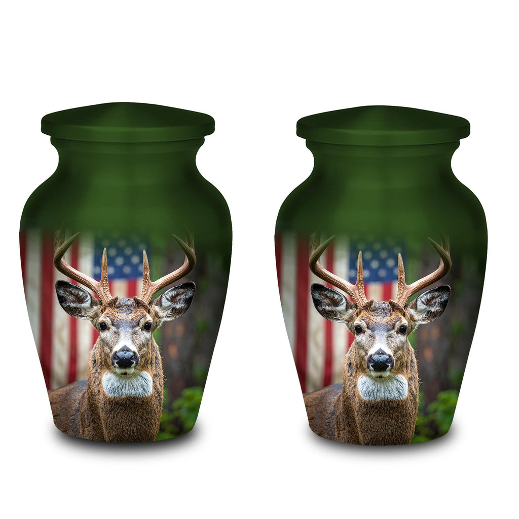 deer hunter american flag cremation urn for human ashes, handmade aluminum memorial urn – photo 8