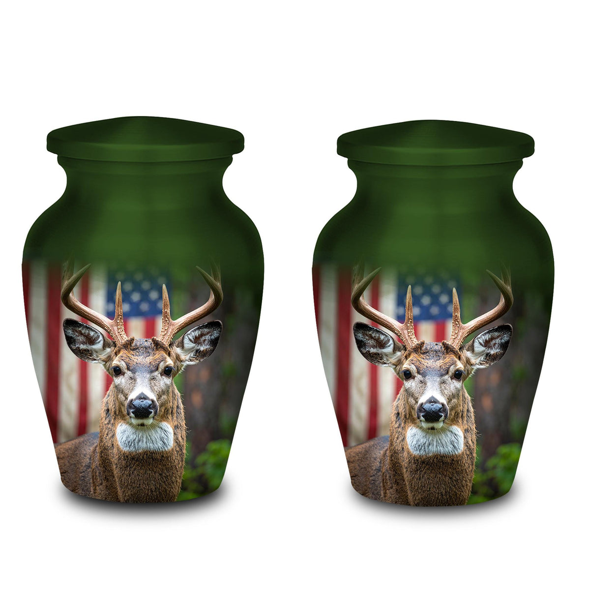 deer hunter american flag cremation urn for human ashes, handmade aluminum memorial urn – photo 8