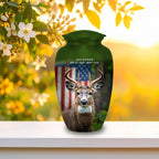 deer hunter american flag cremation urn for human ashes, handmade aluminum memorial urn – photo 5