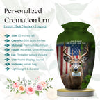 deer hunter american flag cremation urn for human ashes, handmade aluminum memorial urn – photo 2