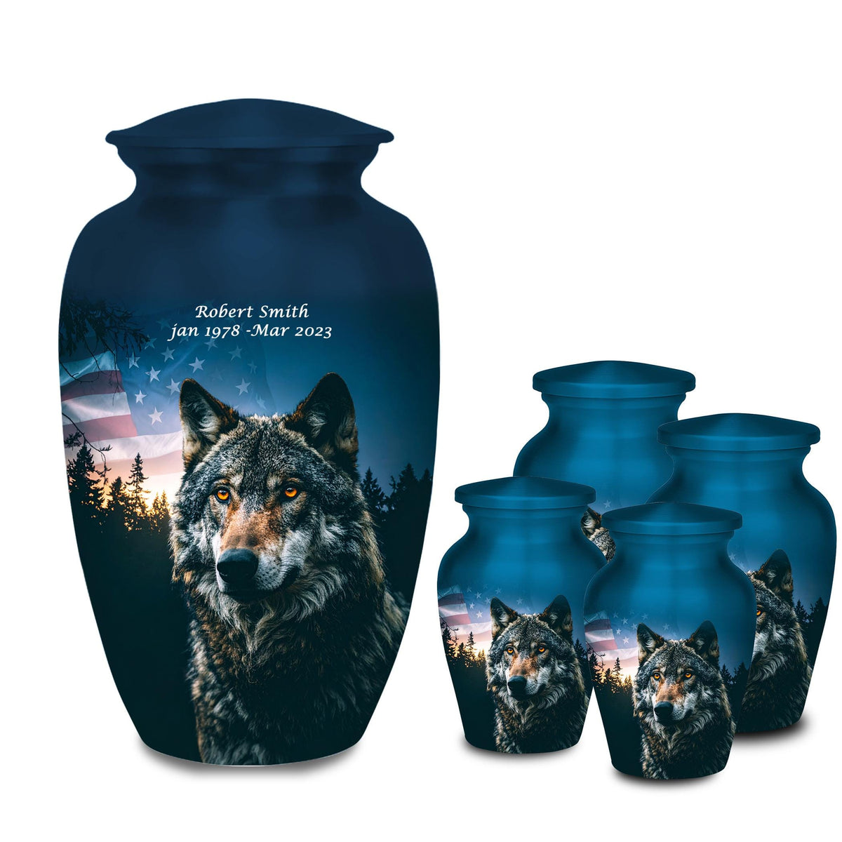 wolf american flag cremation urn for human ashes, handmade aluminum memorial urn – photo 8