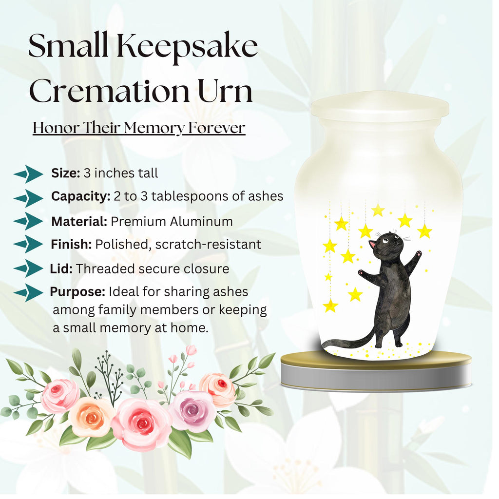 black cat star cremation urn for pet ashes, handmade aluminum memorial urn – photo 6