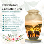 elephant safari sunset cremation urn for human ashes, handmade aluminum memorial urn – photo 2