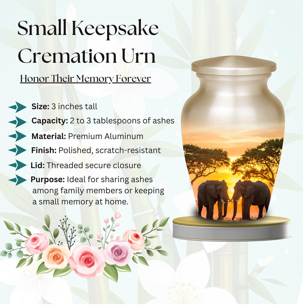 elephant safari sunset cremation urn for human ashes, handmade aluminum memorial urn – photo 7
