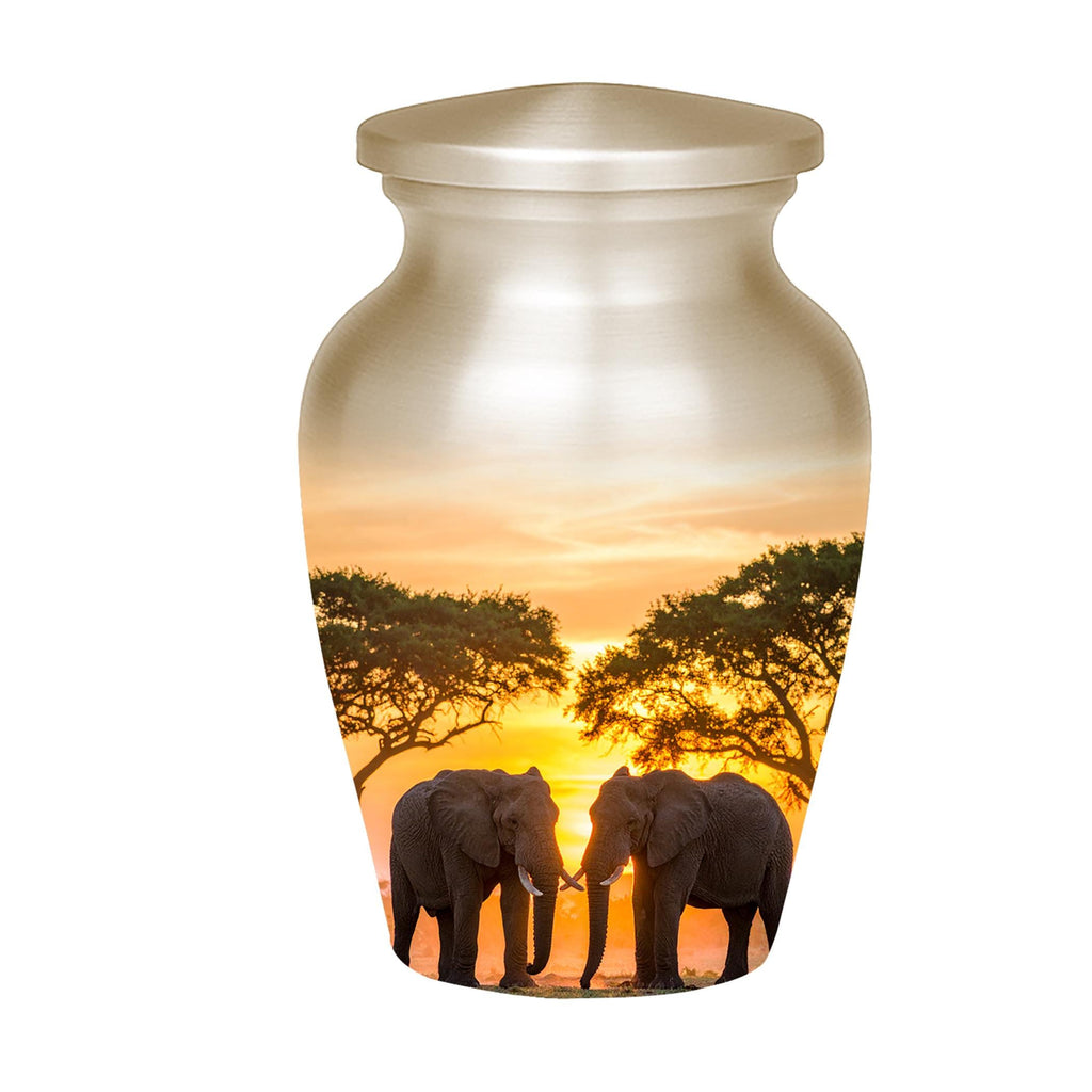 elephant safari sunset cremation urn for human ashes, handmade aluminum memorial urn – photo 6
