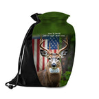 deer hunter american flag cremation urn for human ashes, handmade aluminum memorial urn – photo 1