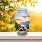 red truck driver cremation urn for human ashes, handmade aluminum memorial urn – photo 4