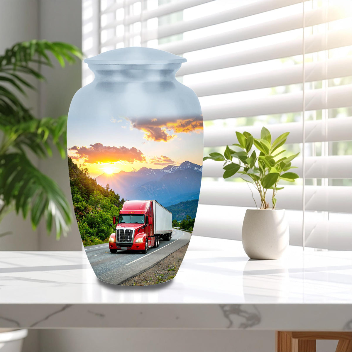 red truck driver cremation urn for human ashes, handmade aluminum memorial urn – photo 9