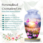 pink butterfly floral meadow cremation urn for human ashes, handmade aluminum memorial urn – photo 2