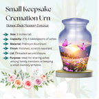 pink butterfly floral meadow cremation urn for human ashes, handmade aluminum memorial urn – photo 3
