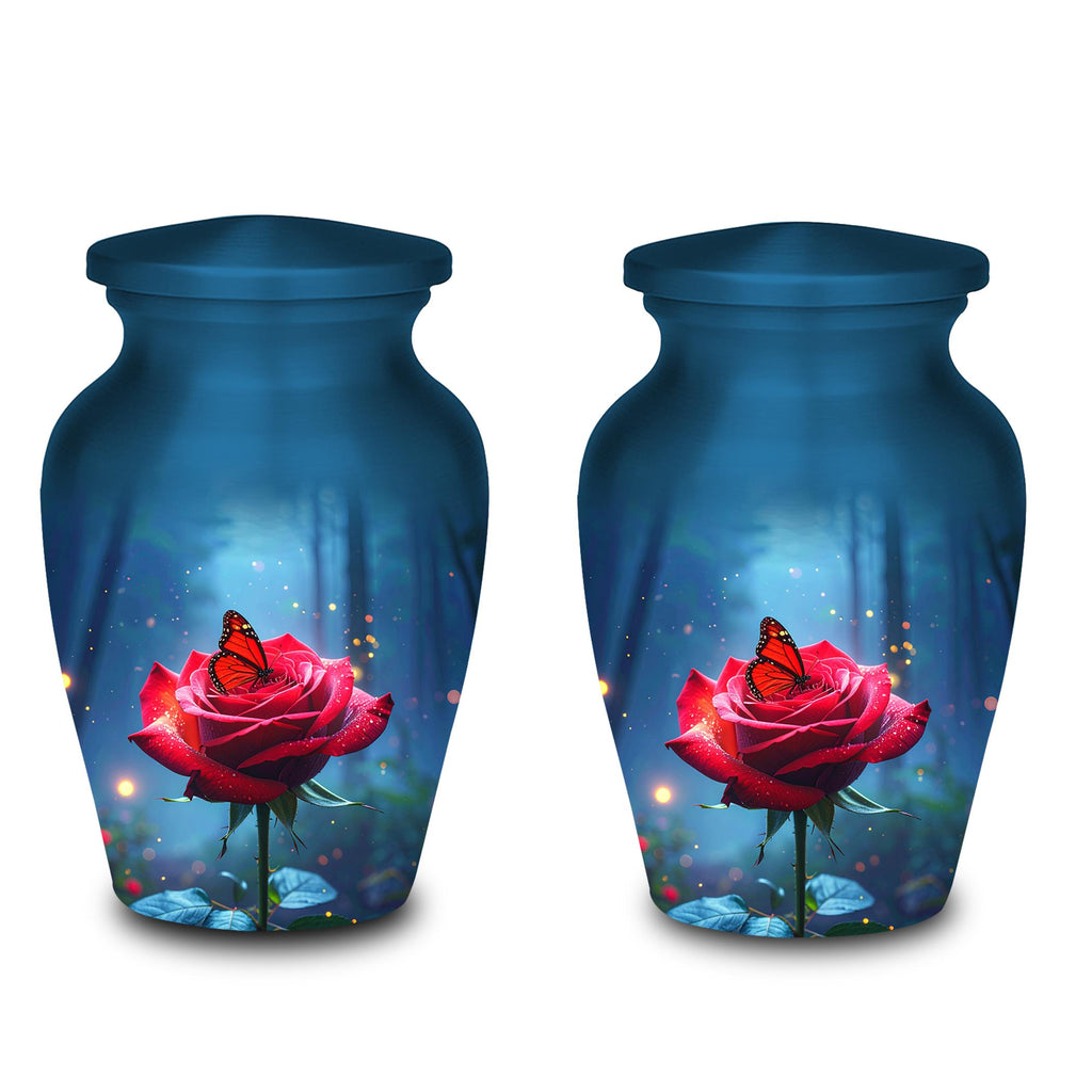 red rose butterfly cremation urn for human ashes, handmade aluminum memorial urn – photo 7
