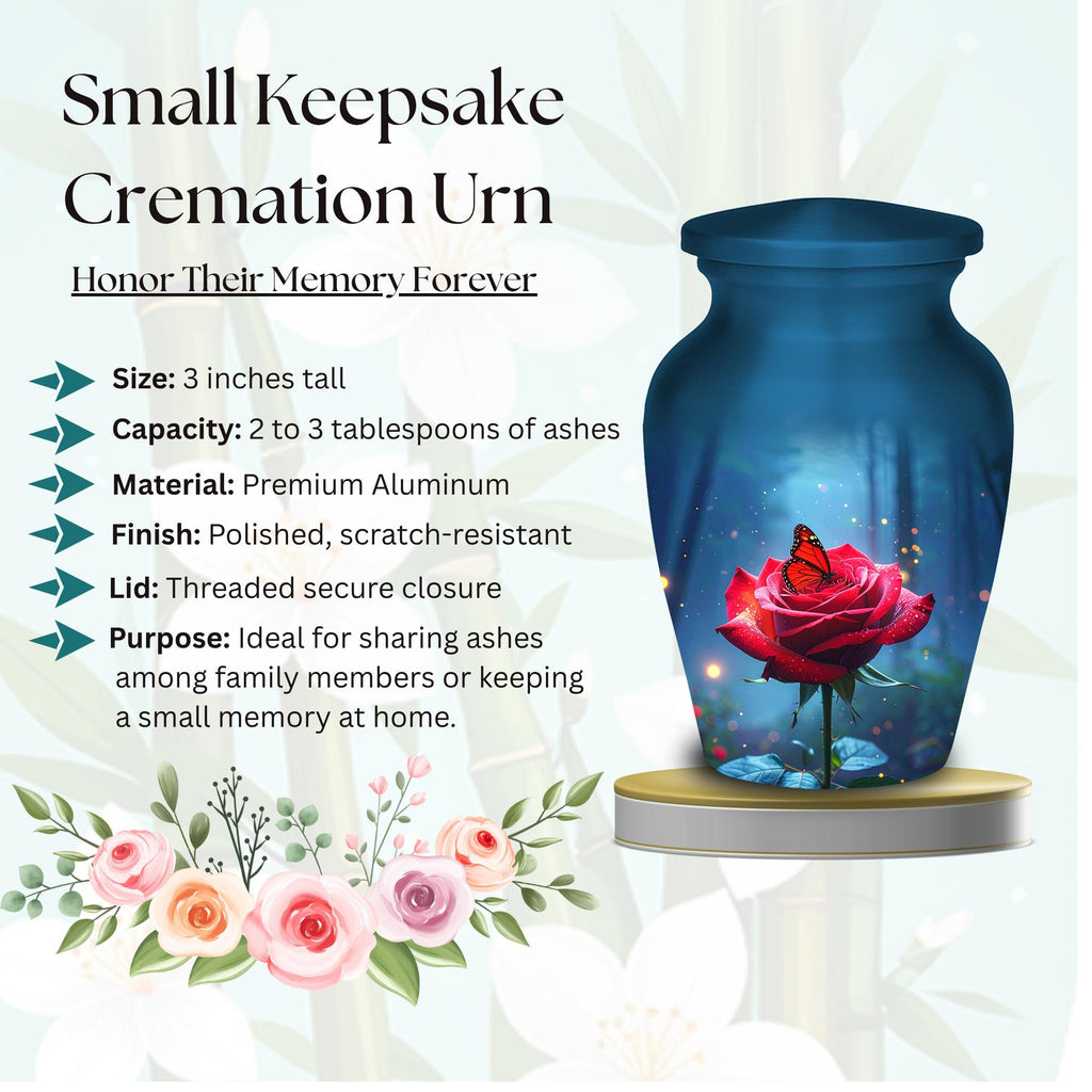 red rose butterfly cremation urn for human ashes, handmade aluminum memorial urn – photo 6