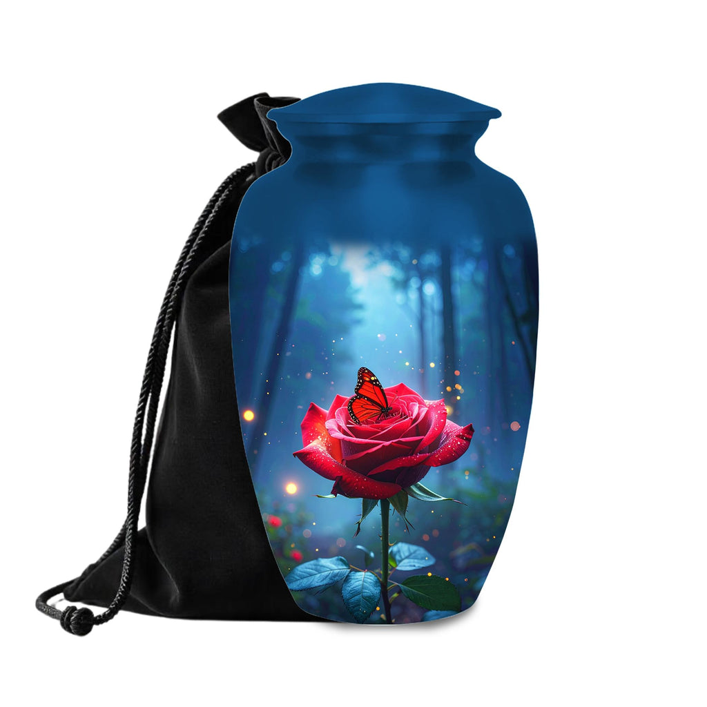red rose butterfly cremation urn for human ashes, handmade aluminum memorial urn – photo 3