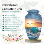 seagull ocean wave sunset cremation urn for human ashes, handmade aluminum memorial urn – photo 2