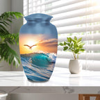seagull ocean wave sunset cremation urn for human ashes, handmade aluminum memorial urn – photo 8