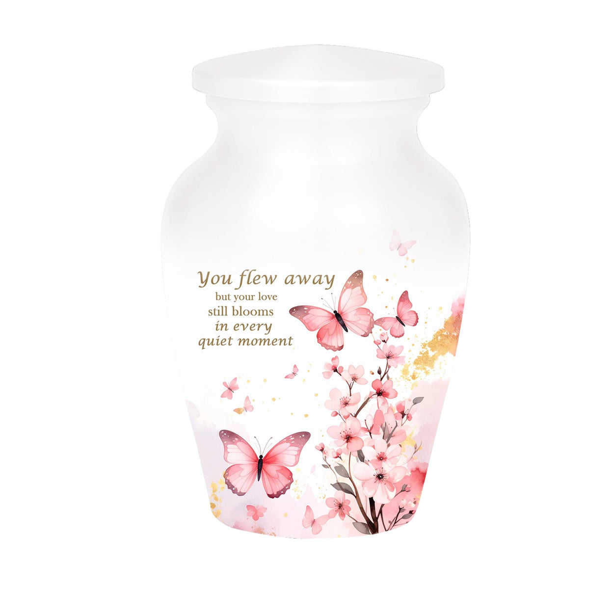 pink butterfly watercolor floral cremation urn for human ashes, handmade aluminum memorial urn – photo 8