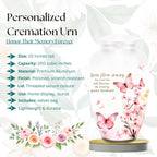 pink butterfly watercolor floral cremation urn for human ashes, handmade aluminum memorial urn – photo 3