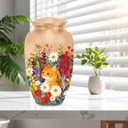 ginger tabby cat floral cremation urn for pet ashes, handmade aluminum memorial urn – photo 10