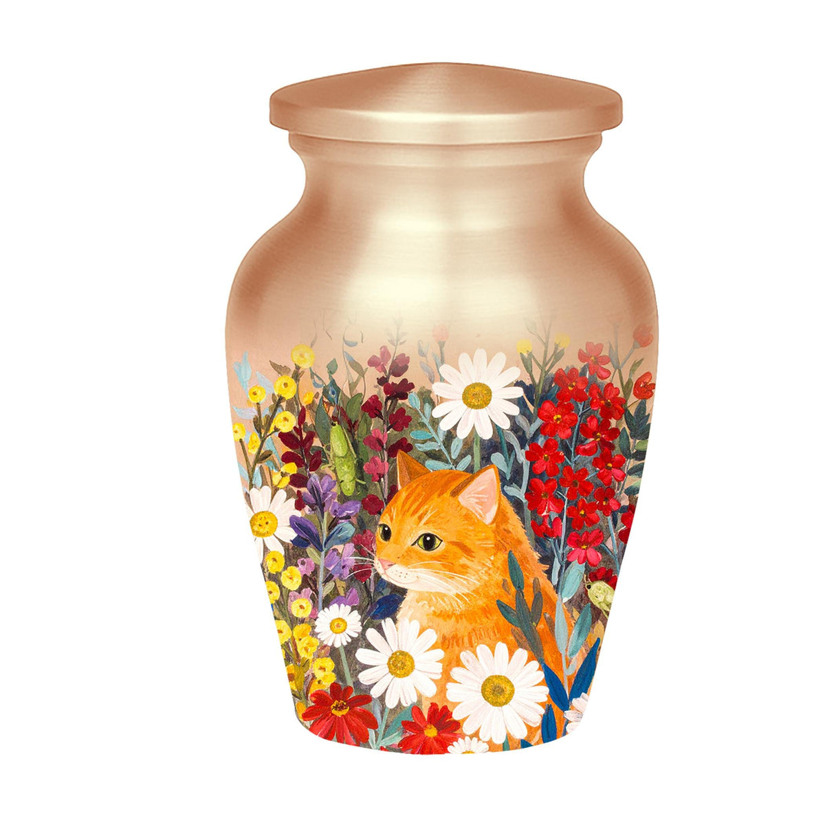 ginger tabby cat floral cremation urn for pet ashes, handmade aluminum memorial urn – photo 5