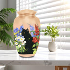 black cat wildflower garden cremation urn for pet ashes, handmade aluminum memorial urn – photo 10