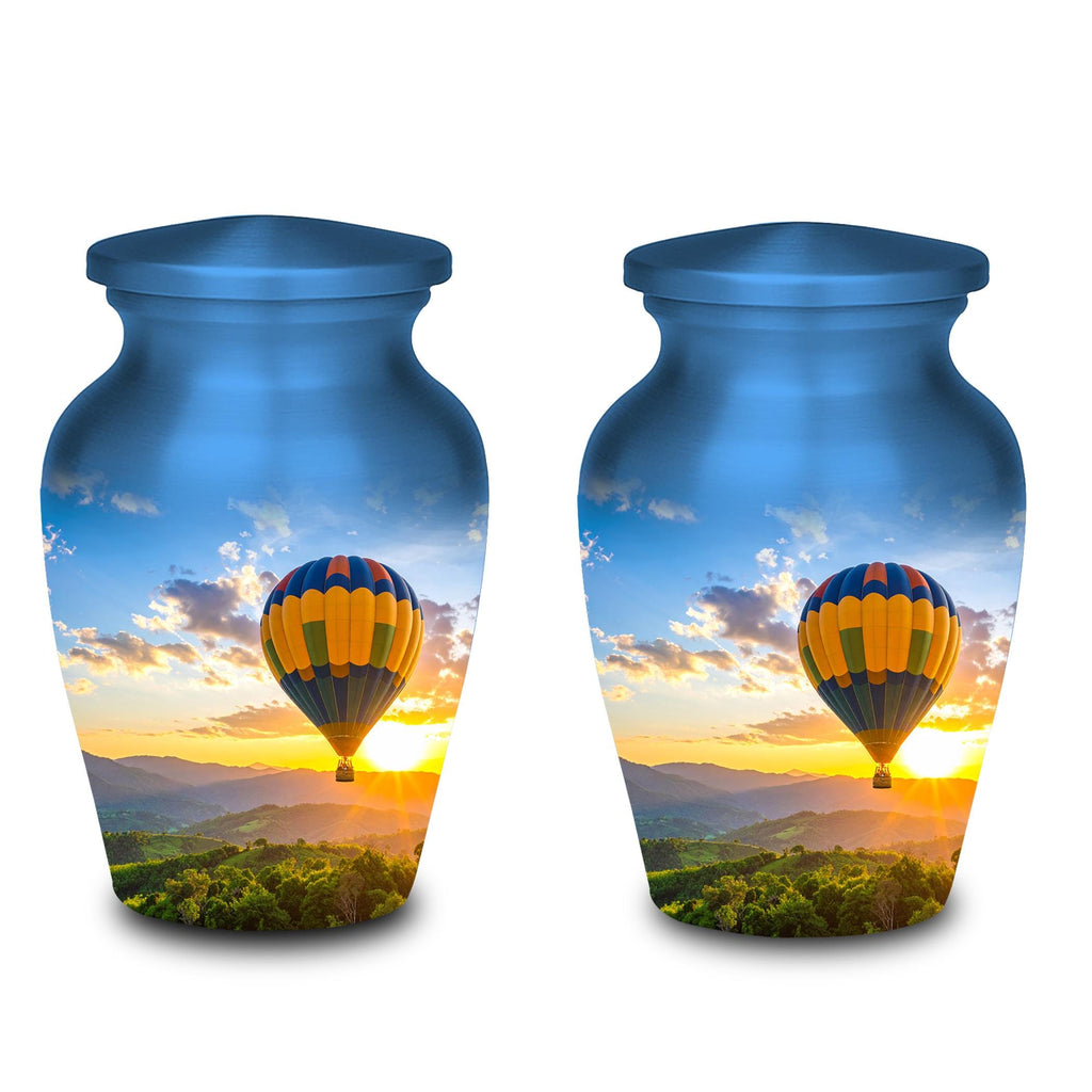 hot air balloon sunset cremation urn for human ashes, handmade aluminum memorial urn – photo 9