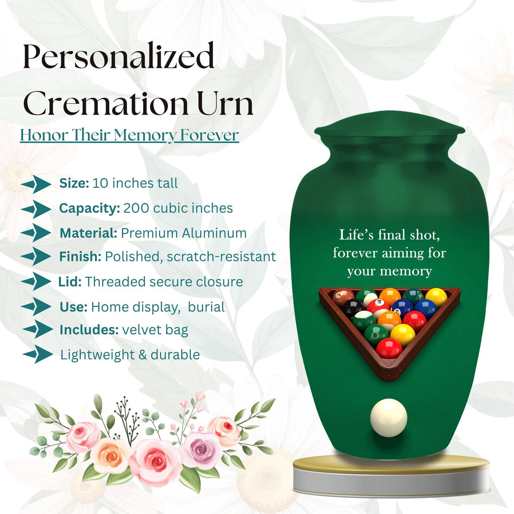 billiards pool player cremation urn for human ashes, handmade aluminum memorial urn – photo 6