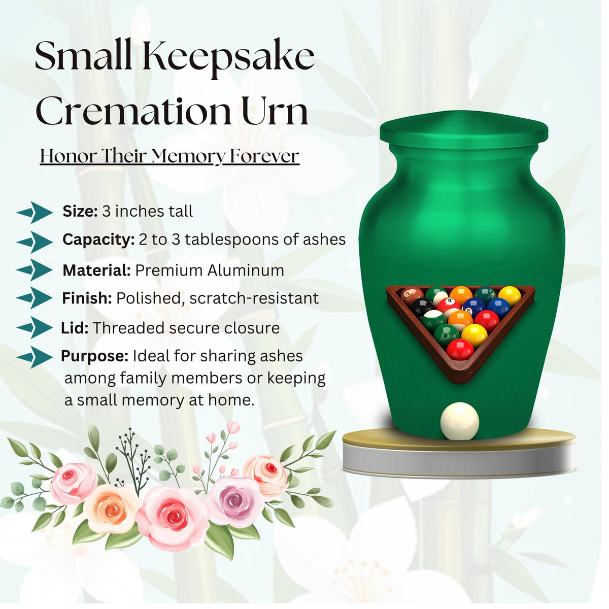 billiards pool player cremation urn for human ashes, handmade aluminum memorial urn – photo 8