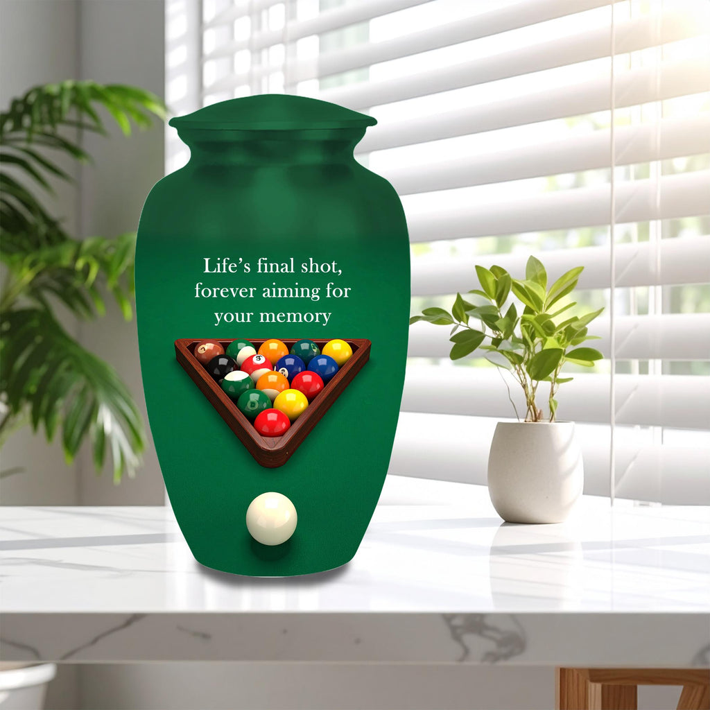 billiards pool player cremation urn for human ashes, handmade aluminum memorial urn – photo 10
