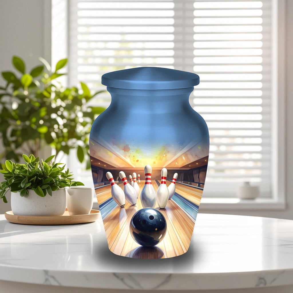bowling alley cremation urn for human ashes, handmade aluminum memorial urn – photo 8