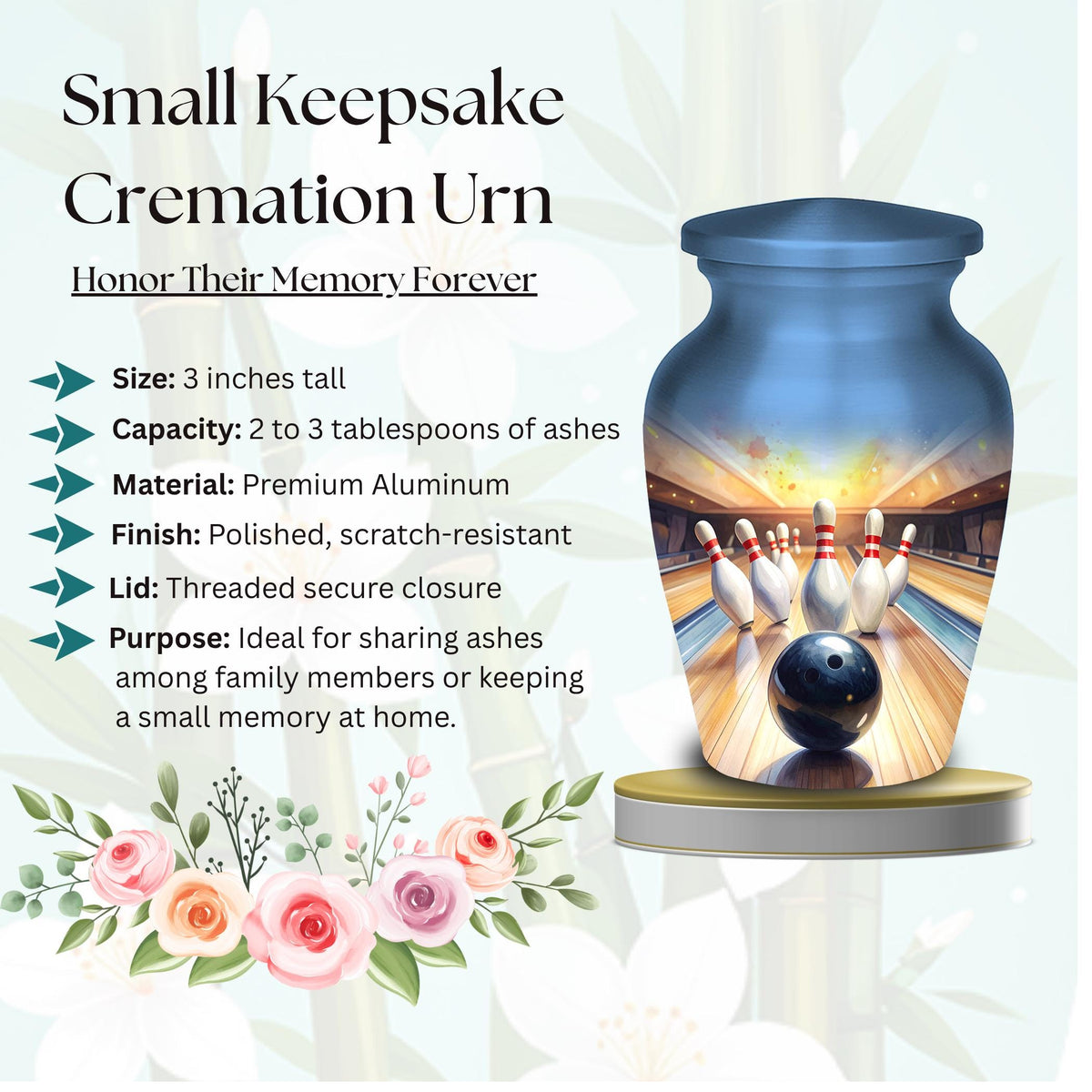bowling alley cremation urn for human ashes, handmade aluminum memorial urn – photo 6