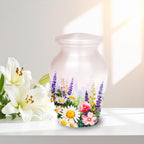 elegant floral tribute cremation urn for human ashes, handmade aluminum memorial urn – photo 4