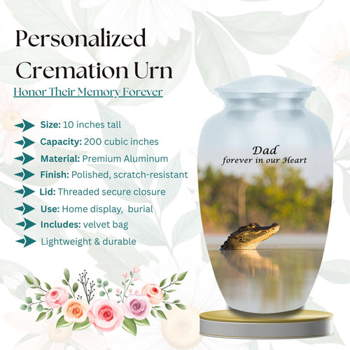 alligator cremation urn for human ashes, handmade aluminum memorial urn – photo 2