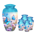 blue butterfly wildflower cremation urn for human ashes, handmade aluminum memorial urn – photo 9