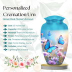 blue butterfly wildflower cremation urn for human ashes, handmade aluminum memorial urn – photo 3
