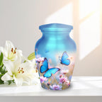 blue butterfly wildflower cremation urn for human ashes, handmade aluminum memorial urn – photo 5