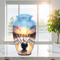 bowling alley cremation urn for human ashes, handmade aluminum memorial urn – photo 1