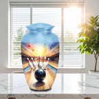 bowling alley cremation urn for human ashes, handmade aluminum memorial urn – photo 1