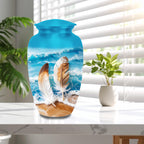 feather beach ocean cremation urn for human ashes, handmade aluminum memorial urn – photo 5