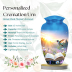 hummingbird open book meadow cremation urn for human ashes, handmade aluminum memorial urn – photo 2